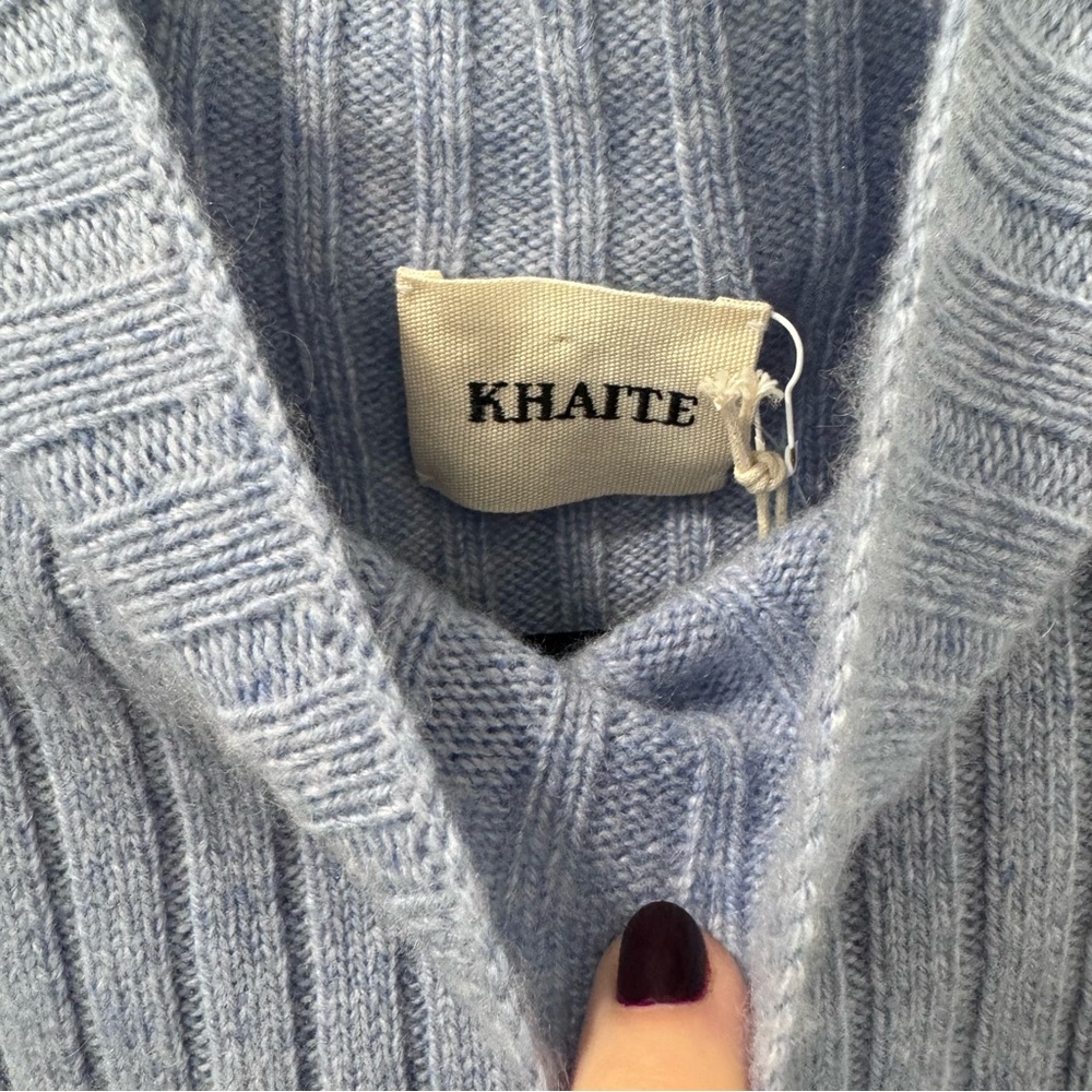 KHAITE Jolene Blueberry Blue Sleeveless Cashmere Turtleneck Sweater Size XL - Picture 11 of 16